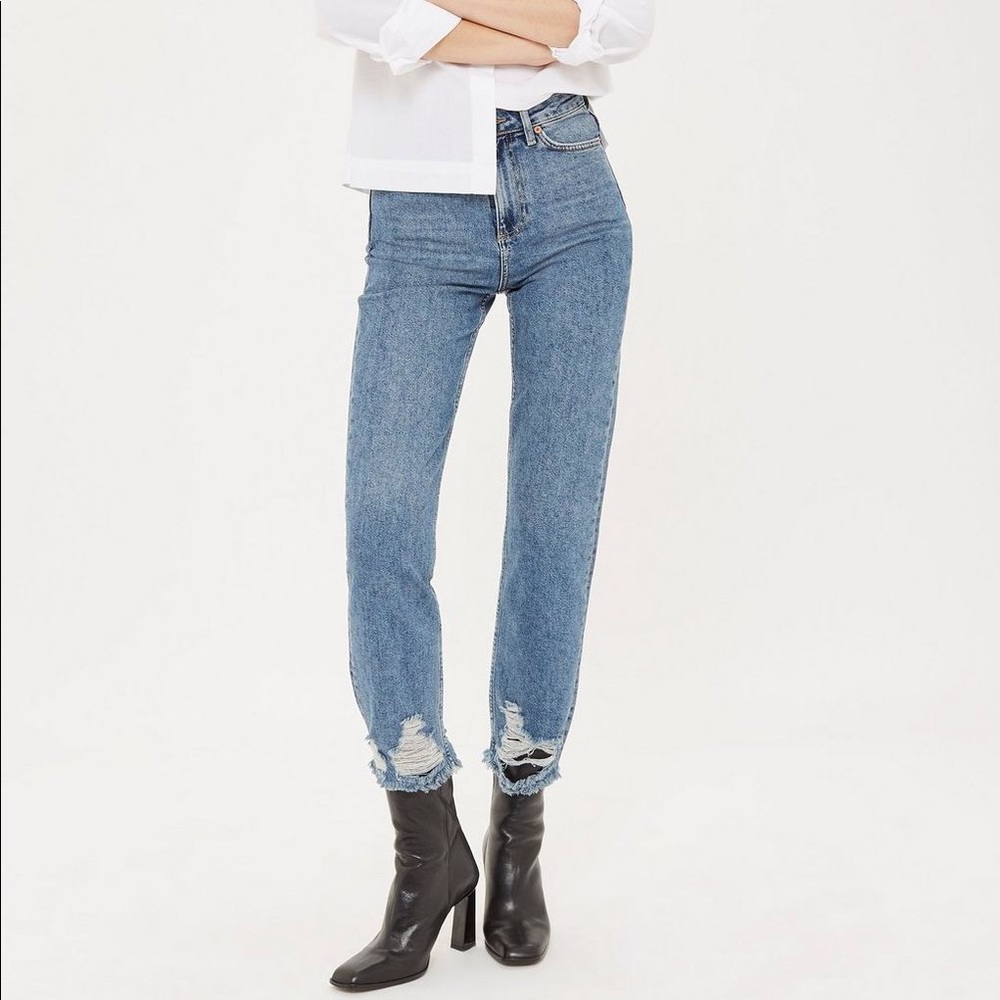 Topshop straight leg ripped hem jeans